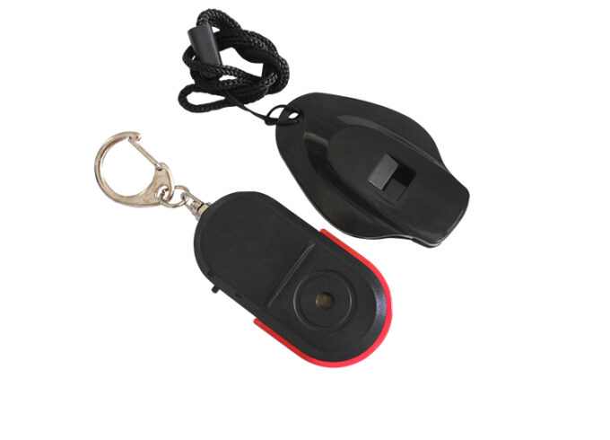 Mini LED Light & Sound Control Key Finder Cool Safety Whistle Keychain with Ring Personal Safety Alarms